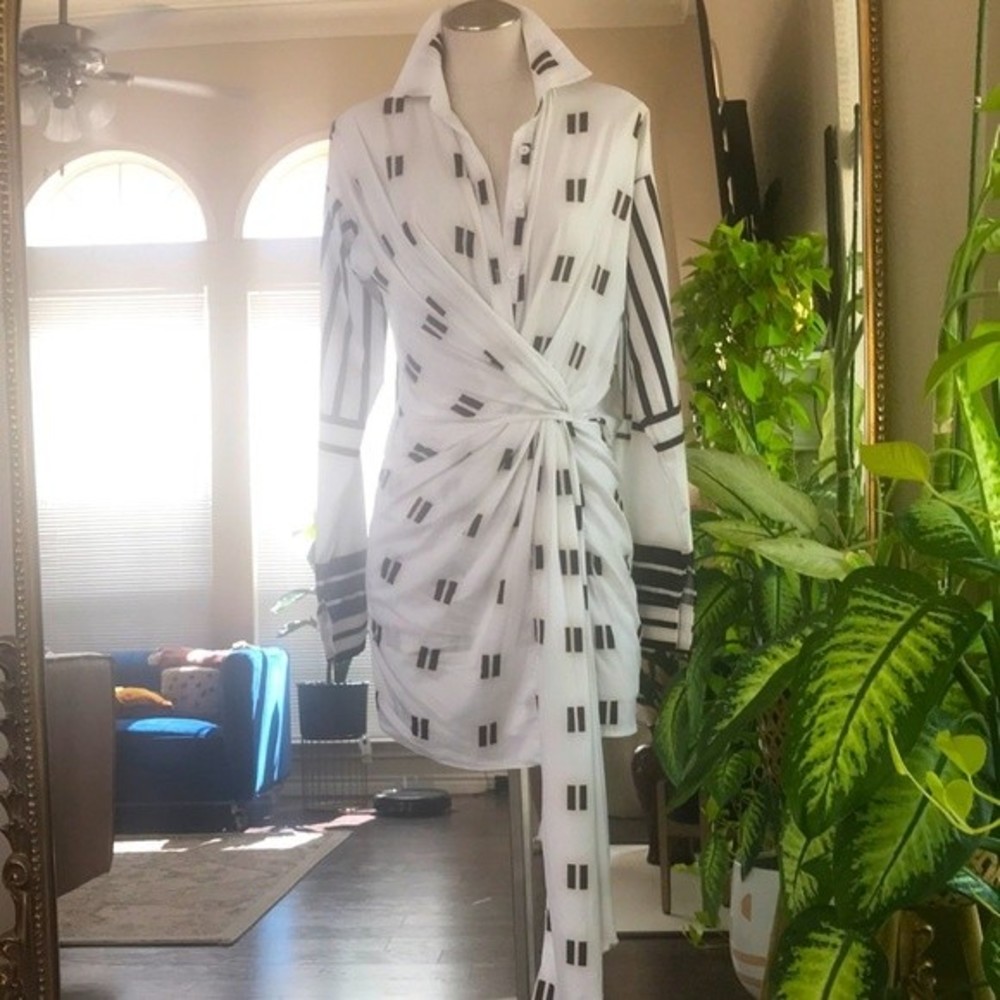 Elegant Leisure Asymmetric Casual Midi Dress Print Twist Design Shirt Dress